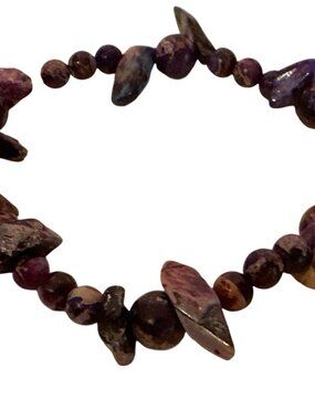 Purple Gemstone Bracelet Beaded Stretch  Handmade Jewelry Boho Artsy Stackable